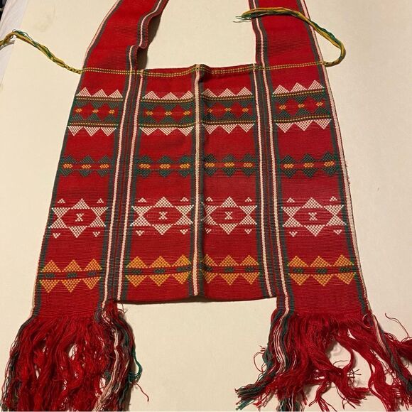 Vintage Bohemian Satchel Shoulder crossbody Bag red fringe ethnic Guatemalan - Picture 7 of 8